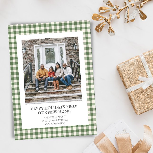 Tarjeta Festiva Green Plaid New Home Moving Christmas Photo (Subido por el creador)