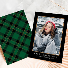 Tarjeta Festiva Green Plaid ruso con Navidades de foto de falso or