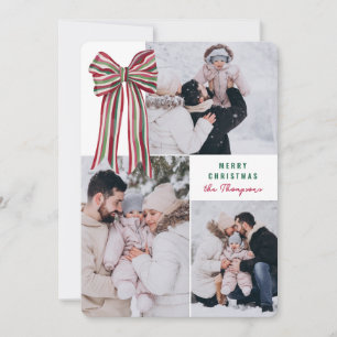 Tarjeta Festiva Green Red Big Strike Bow Merry Christmas Photo