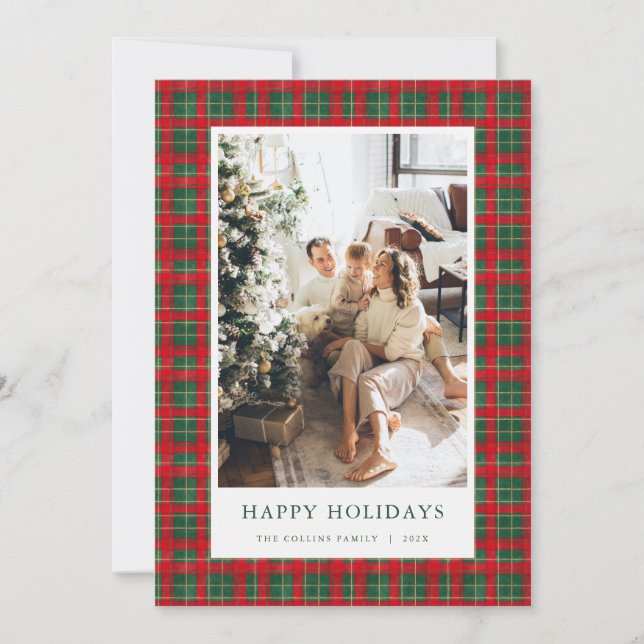 Tarjeta Festiva Green & Red Christmas Tartan Photo Holiday Card (Anverso)