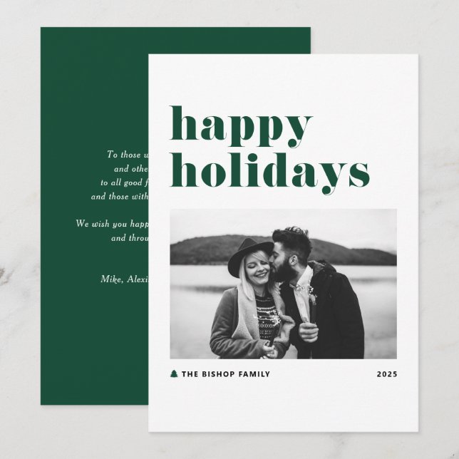 Tarjeta Festiva Green Retro Bold Typography Photo Happy Holidays (Anverso / Reverso)