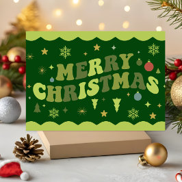 Tarjeta Festiva Green Retro Groovy Merry Christmas