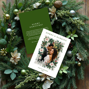 Tarjeta Festiva Green Romantic Christmas Botanical Frame Photo