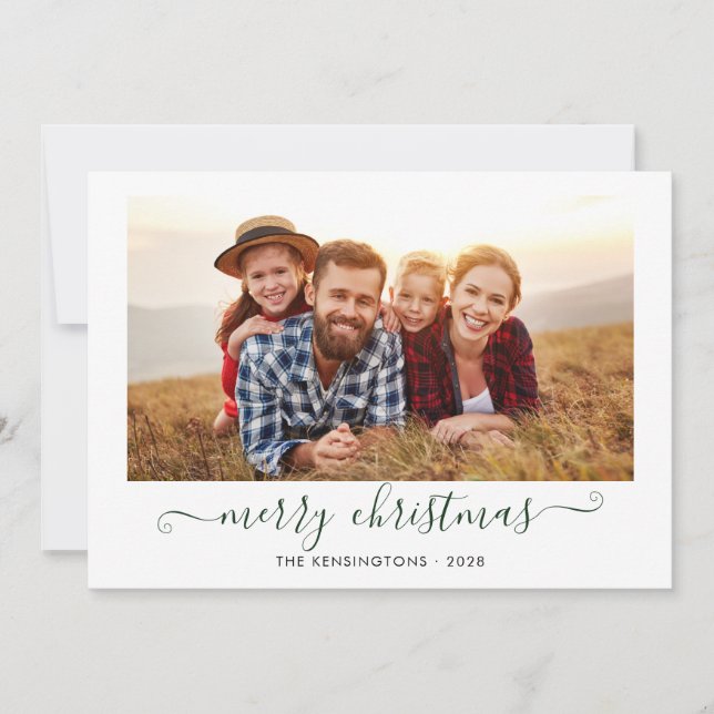 Tarjeta Festiva Green Script Merry Christmas Holiday Photo (Anverso)
