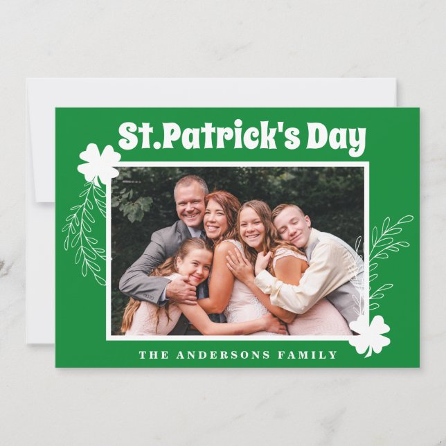Tarjeta Festiva Green Shamrock St patrics Day Photo Holiday Card (Anverso)