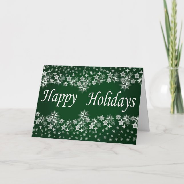 Tarjeta Festiva Green Shining Stars Happy Holiday Greetings Card (Anverso)