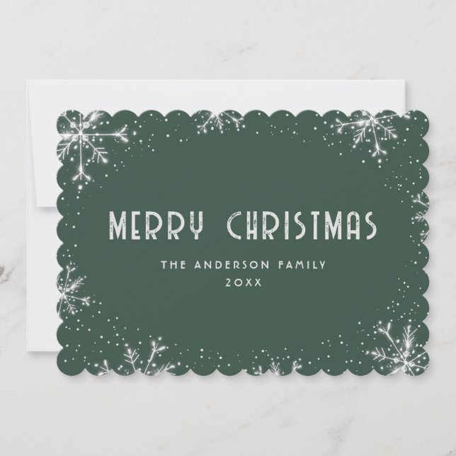 Tarjeta Festiva Green Silver Snowflake Christmas Card (Anverso)