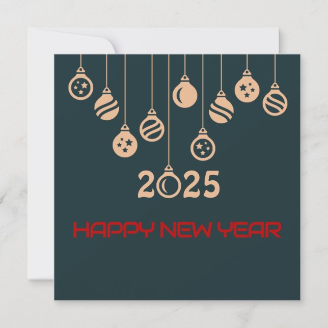 Tarjeta Festiva Green Square wish card New Year Christmas ball (Anverso)