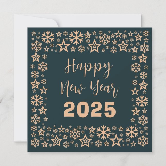 Tarjeta Festiva Green Square wish card with a lot of golden stars (Anverso)