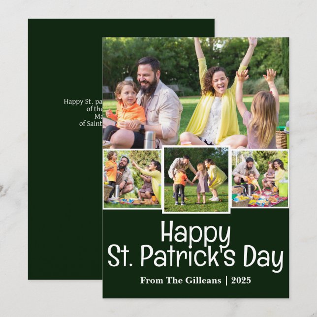 Tarjeta Festiva Green St. patrick's day Shamrock family 4 photo (Anverso / Reverso)