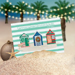 Tarjeta Festiva Green Stripes Beach Warm Wishes Beach Huts Holiday<br><div class="desc">Nautical Boutique Co.'s green and white coastal holiday card design features three watercolor beach huts decorated for the holidays and is set on matching green watercolor stripes.  The reverse side features a customizable nautical greeting.   #Nautical #CoastalChristmas #Holidays #NauticalHolidays</div>