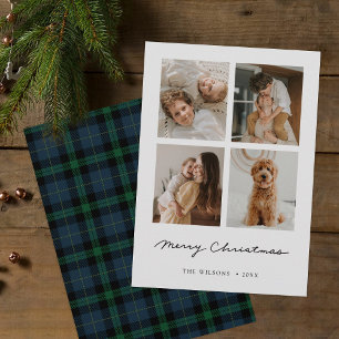 Tarjeta Festiva Green Tartan Plaid Merry Christmas Multi Photo