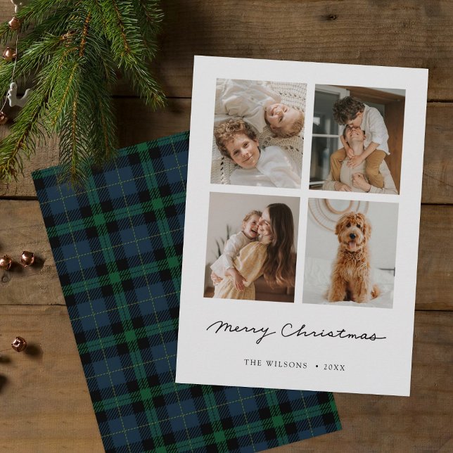 Tarjeta Festiva Green Tartan Plaid Merry Christmas Multi Photo (Subido por el creador)