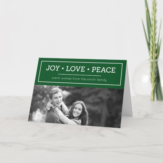 Tarjeta Festiva Green Warm Wike Joy Love Peace Holiday Photo (Anverso)