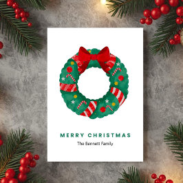 Tarjeta Festiva Green Watercolor Wreath Christmas Card