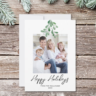 Tarjeta Festiva Green Winter Mistletoe Happy Holidays Photo