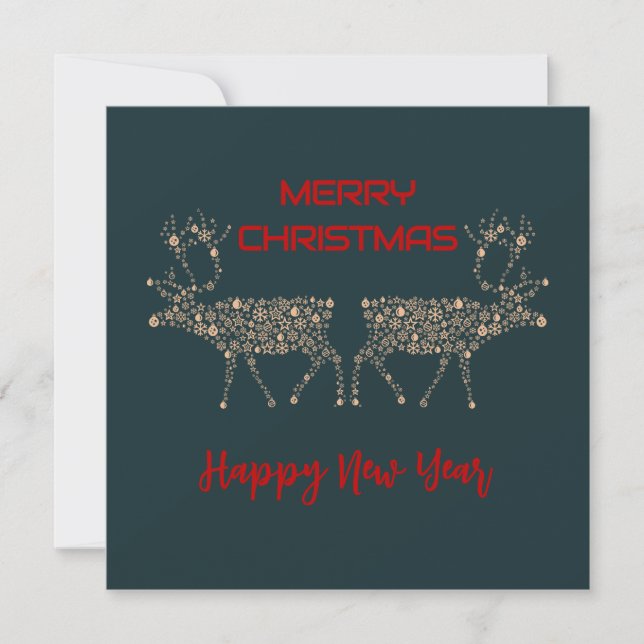 Tarjeta Festiva Green wish card Merry Christmas new year reindeer (Anverso)