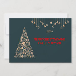 Tarjeta Festiva Green wish card New Year with Christmas ball tree