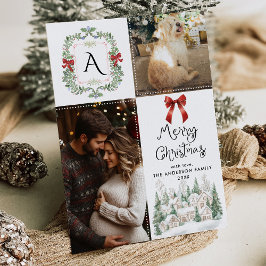 Tarjeta Festiva Greeneration Monogram Escudo Bow Merry Christmas P