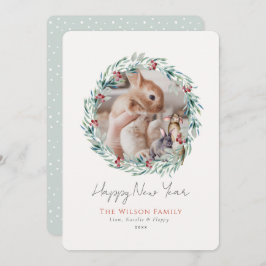 Tarjeta Festiva Greeneration Wreath Photo New Year Holiday Card