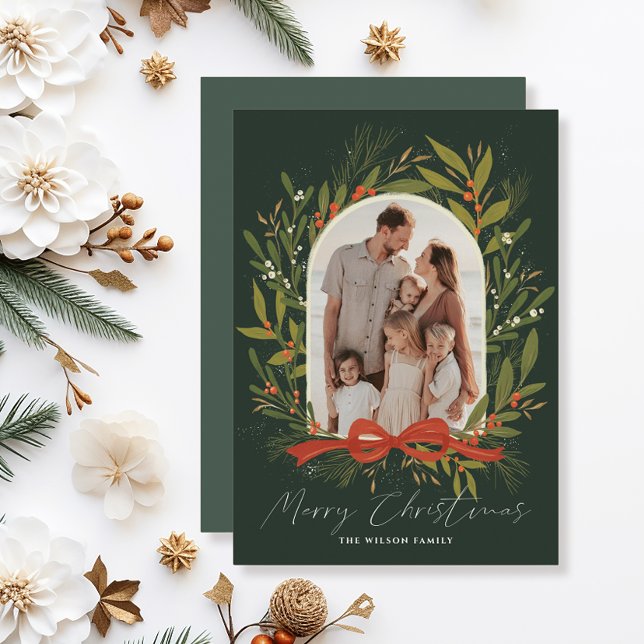 Tarjeta Festiva Greenery Arch Bow 2 Navidades de fotografía (Subido por el creador)