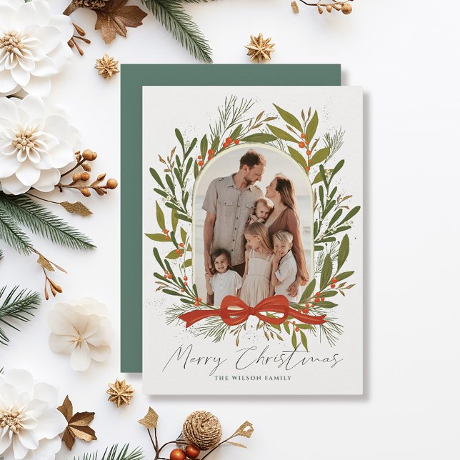 Tarjeta Festiva Greenery Arch Bow Cream 2 Navidades de fotografía (Subido por el creador)