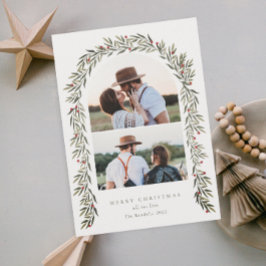 Tarjeta Festiva Greenery Arch Modern Script 2 Navidades de fotogra