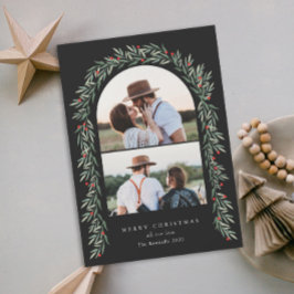 Tarjeta Festiva Greenery Arch Modern Script 2 Navidades de fotogra