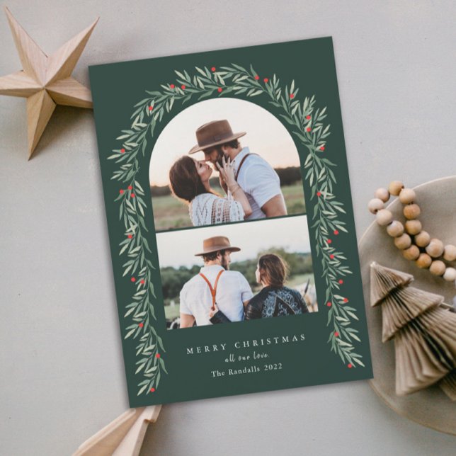 Tarjeta Festiva Greenery Arch Modern Script 2 Navidades de fotogra (Subido por el creador)