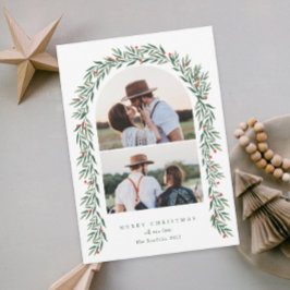 Tarjeta Festiva Greenery Arch Modern Script 2 Navidades de fotogra