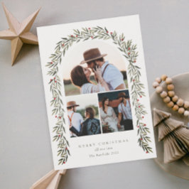 Tarjeta Festiva Greenery Arch Modern Script 3 Navidades de fotogra