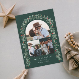 Tarjeta Festiva Greenery Arch Modern Script 3 Navidades de fotogra