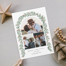 Tarjeta Festiva Greenery Arch Modern Script 3 Navidades de fotogra