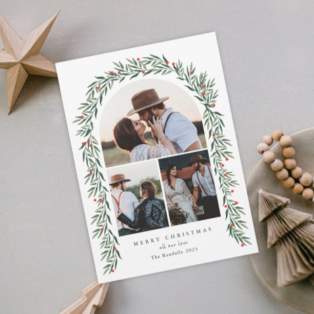 Tarjeta Festiva Greenery Arch Modern Script 3 Navidades de fotogra (Subido por el creador)