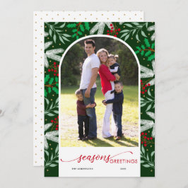 Tarjeta Festiva Greenery Arched Photo Green Season's Greetings
