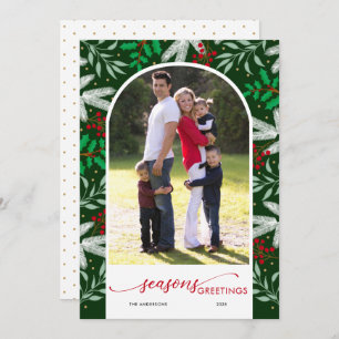 Tarjeta Festiva Greenery Arched Photo Green Season's Greetings