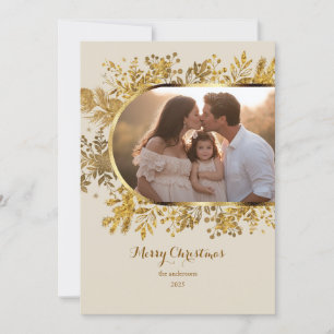 Tarjeta Festiva Greenery Gold Arch Navidades de fotografía de escr