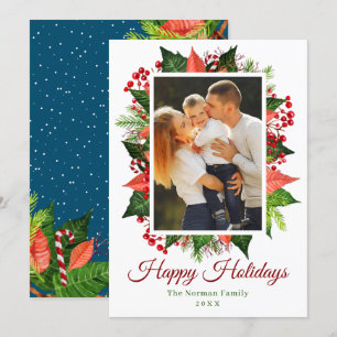 Tarjeta Festiva Greenery Holly Berries Happy Holidays