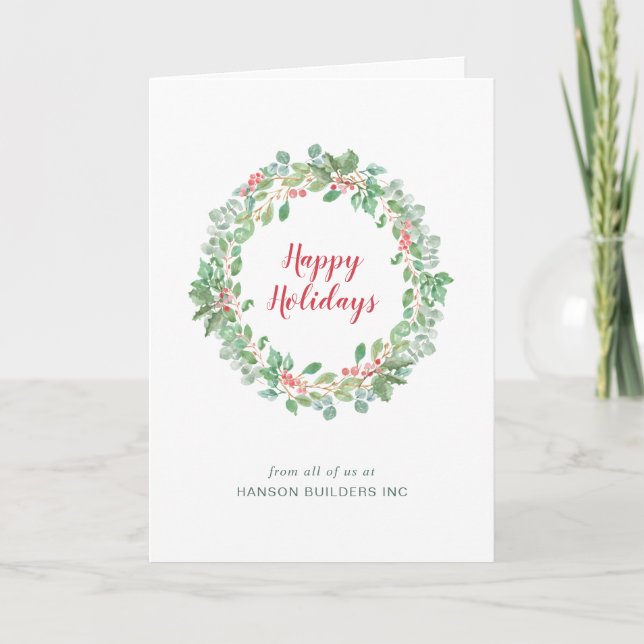 Tarjeta Festiva Greenery Wreath Business Navidades (Anverso)