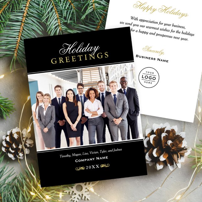Tarjeta Festiva Greetings Black and Gold Business Company Photo (Subido por el creador)