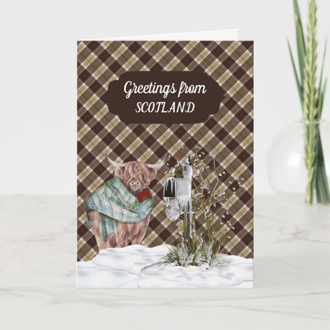 Tarjeta Festiva Greetings From Scotland Bannockbane Tartan Christm (Anverso)