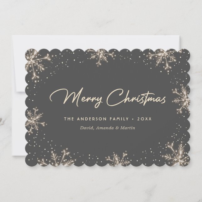 Tarjeta Festiva Grey Elegant Modern Snowflake Christmas Card (Anverso)