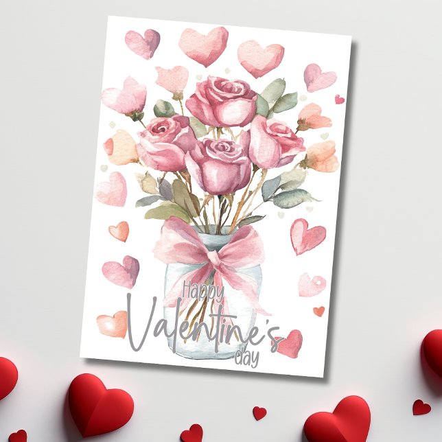 Tarjeta Festiva Grey pink rose jar Happy Valentines Day (Subido por el creador)