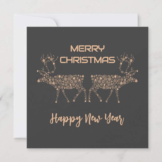 Tarjeta Festiva Grey wish card Merry Christmas new year reindeer (Anverso)