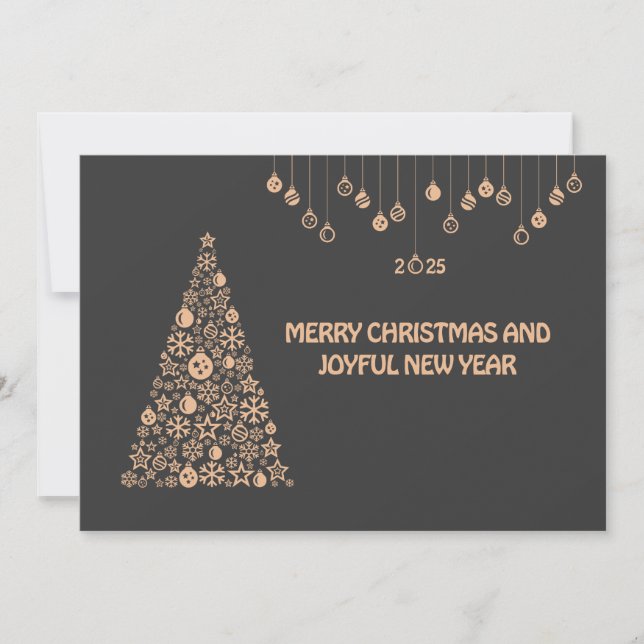 Tarjeta Festiva Grey wish card New Year with Christmas ball & tree (Anverso)