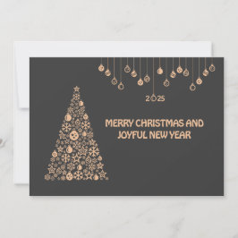 Tarjeta Festiva Grey wish card New Year with Christmas ball & tree