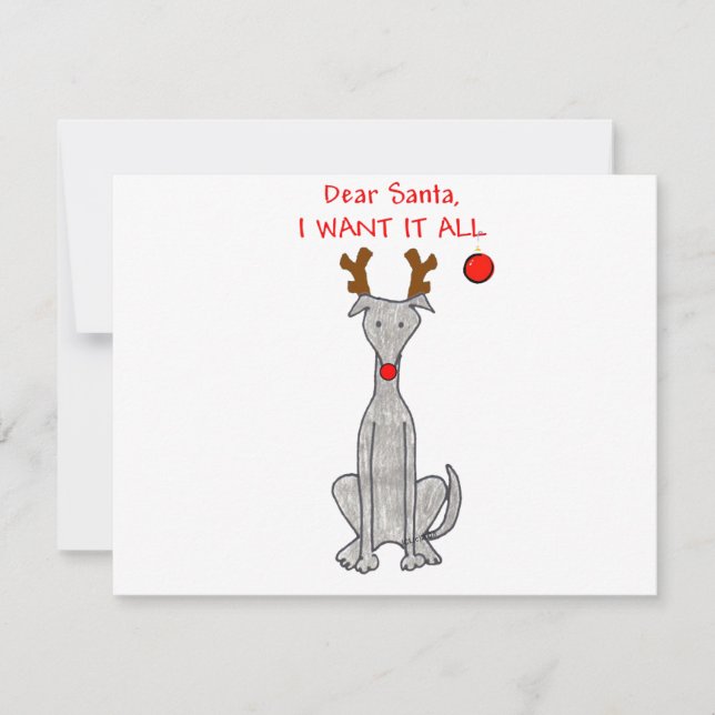 Tarjeta Festiva Greyhound Dear Santa (Anverso)