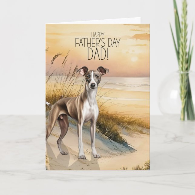 Tarjeta Festiva Greyhound Dog Sunset Beach Father's Day (Anverso)