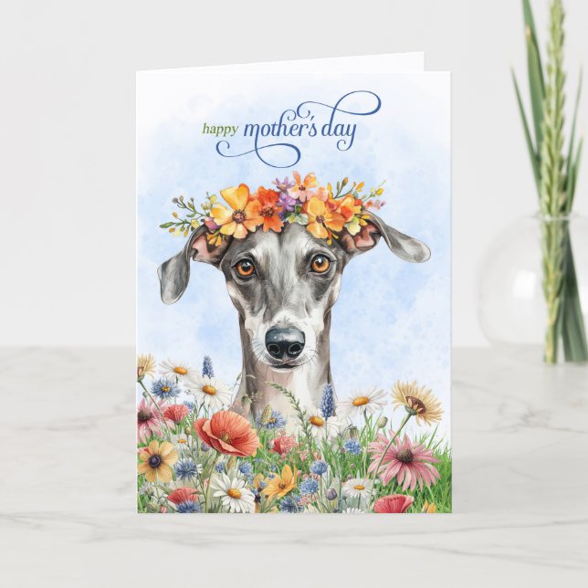 Tarjeta Festiva Greyhound Dog Wildflowers Mother's Day (Anverso)