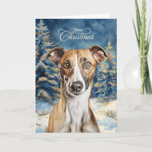 Tarjeta Festiva Greyhound Dog Woodland Forest Christmas (Anverso)
